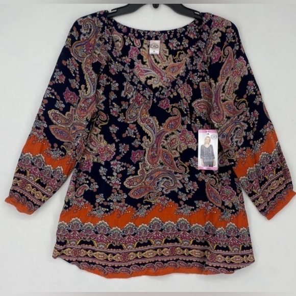 NWT Bila Women’s Boho Paisley Print Flowy Peasant Tunic Top Size Small EUC - Picture 1 of 6